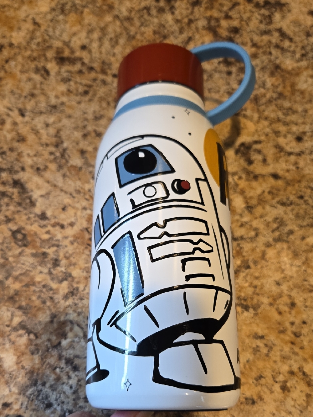 R2-D2 White Stainless Water Bottle with Blue Handle
